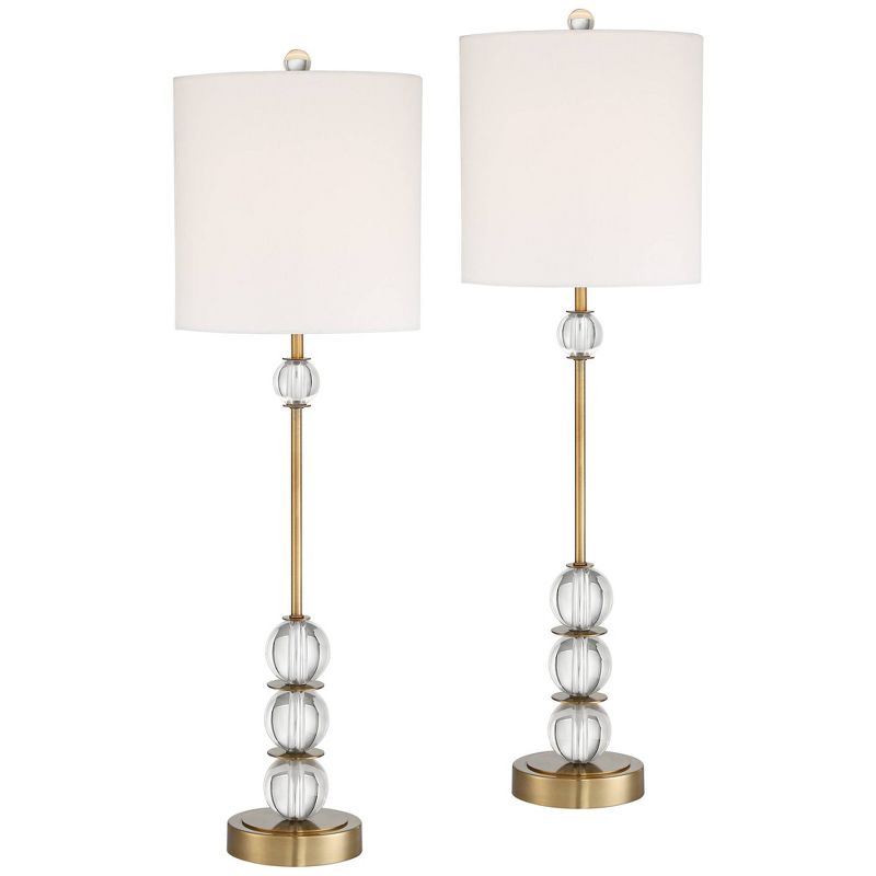 Vienna Full Spectrum Halston Modern Buffet Table Lamps 32 1/2" Tall Set of 2 Brass Crystal with Dimmer Off White Shade for Bedroom Living Room Bedside, 1 of 10