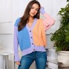 Anna-Kaci Women's Pastel Color Block Knit Cardigan with Button Closure and Long Sleeves - 3 of 4