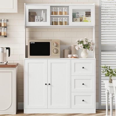 Kitchen Pantry Cabinet with LED - 3-Drawer Buffet Hutch with Adjustable Shelves & Countertop, Tall Storage Sideboard for Dining Room
