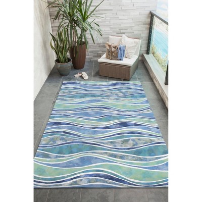 Handmade Blue Wave Ocean Rectangular Polyester Rug