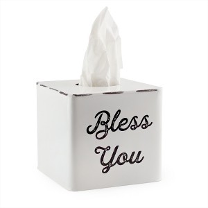 AuldHome Design Square Tissue Box Cover; Modern Farmhouse Enamelware Tissue Holder - 1 of 4