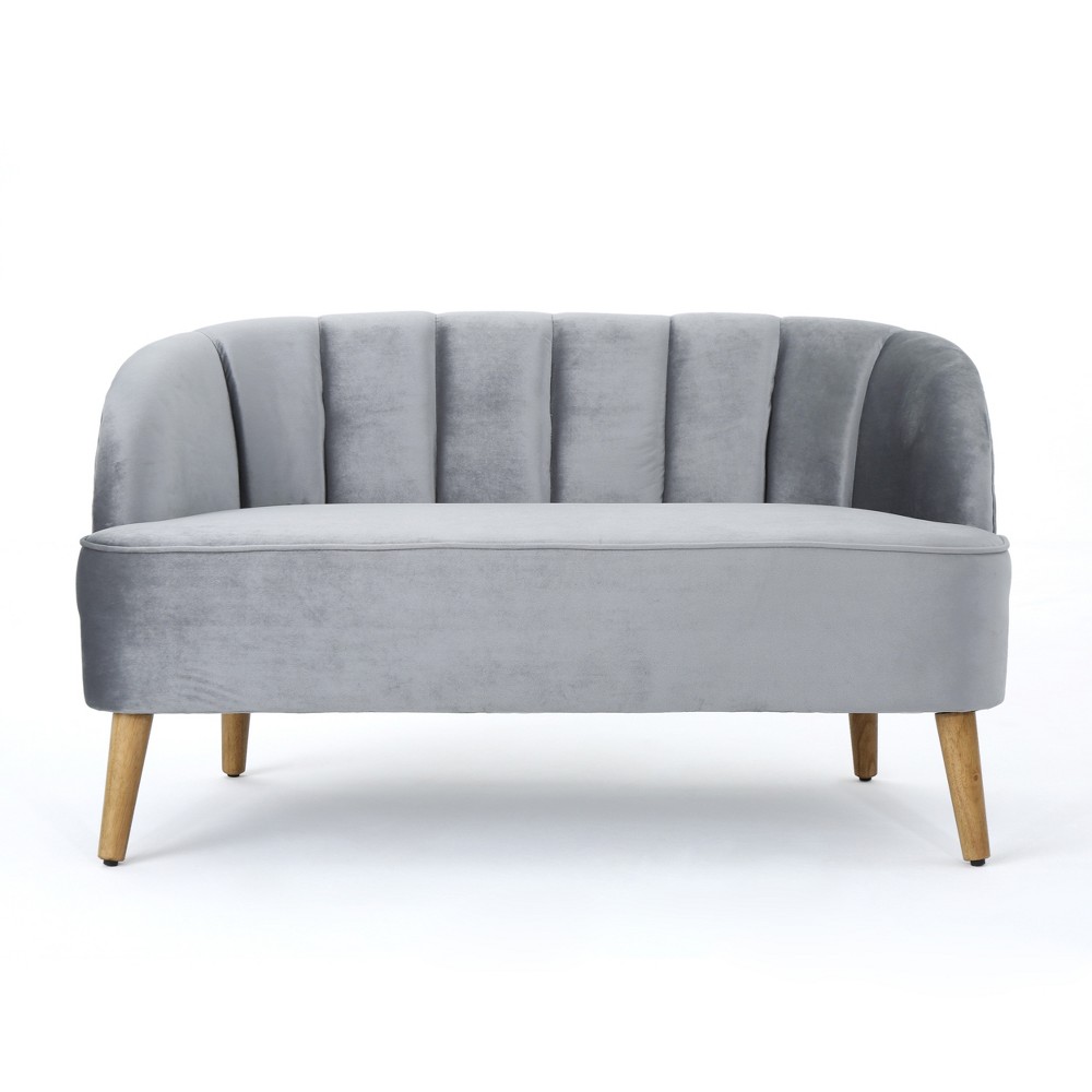 Photos - Sofa Christopher Knight Home Amaia Modern New Velvet Settee Pewter: Upholstered Loveseat, Tufted Design, Hardwood Frame