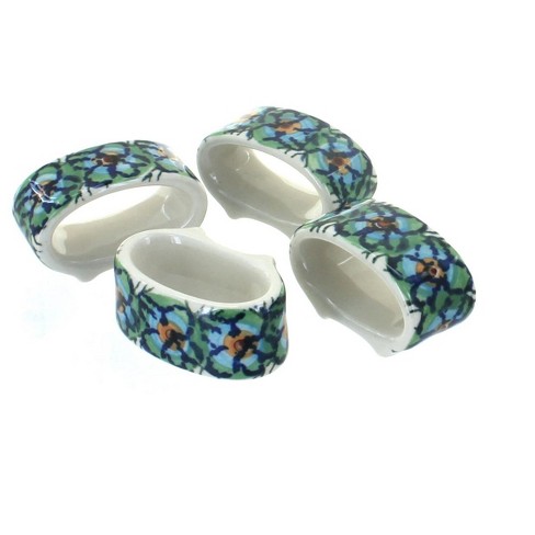 Blue Rose Polish Pottery Mardi Gras Napkin Ring Set : Target