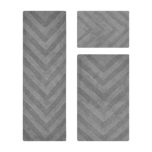 Hugo 3-Piece Bath Rug Set 100% Premium Cotton Tufted Chevron Pattern Bathmats for Bathroom, Super Soft Absorbent Machine Washable - 1 of 4