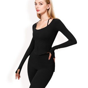 Anna-Kaci Active Women's Long Sleeve Zip-Up Top with Thumbholes - 1 of 4