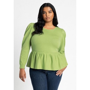 ELOQUII Peplum Puff Sleeve Sweater - 1 of 4