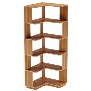 Lirago Brown Wooden Particle Board 6-Tier Corner Bookshelf 23.6x23.6x64.9 Inch with Anti-Drop Panel - 1 of 4