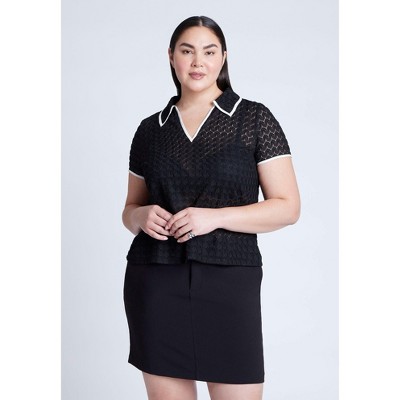 ELOQUII Women's Plus Size Textured Polo Shirt