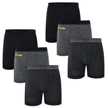 French Connection Men's 6 Pack Boxer Briefs - Premium Comfort Underwear for Men in Black, Grey, Black Logo