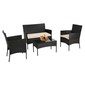 BestMassage Patio Furniture Set 4 Pieces with Glass Topped Coffee Table Cushions - 1 of 4