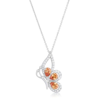 Slickblue 2.8ct Champagne CZ Rhodium Butterfly Pendant Necklace for Women, 18-Inch Chain + Extender