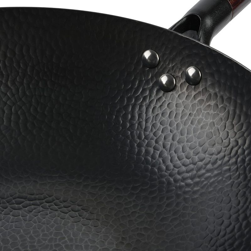 Gibson Home Stargaze 13 Inch Carbon Steel Nonstick Hammered Wok with Wood Handle in Black, 3 of 7