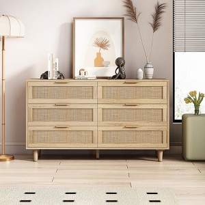 CAVINAS Rattan Dresser for Bedroom,43.31/51.18 Inch Wide Storage Cabinet with 6 Drawer for Hallway,Living Room - 1 of 4