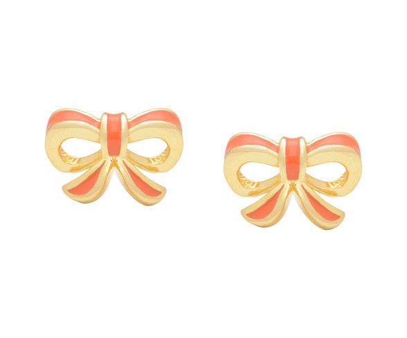 ELLEN 18k Gold Overlay Enamel Children's Bow Stud Earrings - Coral