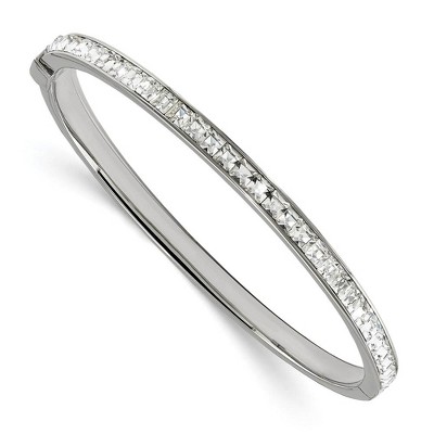 Black Bow Jewelry 5mm Stainless Steel & White Crystal Hinged Bangle, 7.25 Inch