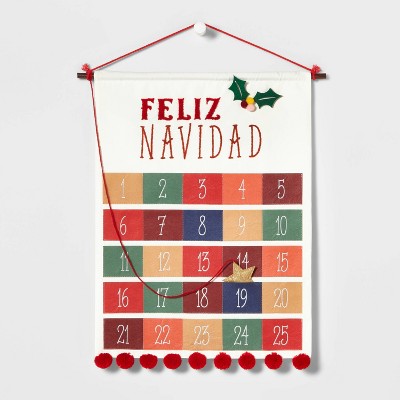 20" Fabric 'Feliz Navidad' Hanging Advent Calendar White - Wondershop™