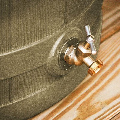 Khaki 50-Gallon Plastic Rain Barrel with Brass Spigot