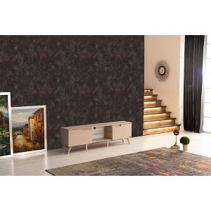 67" Engineered Wood Mid Century Modern TV Stand with 2 Door Cabinets and 1 Glass Shelf for Living Room - 1 of 4