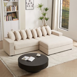 KWPZQEB 104" Luxe Oversized L-Shaped Sofa with Chaise, Corduroy Sectional Couches with 8 Pillows & 2 Armrest Storage Space, Upholstered Sofa - 1 of 4
