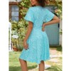 Women Summer Dress Wrap V Neck Short Sleeve Casual Floral Midi Dress - 3 of 3