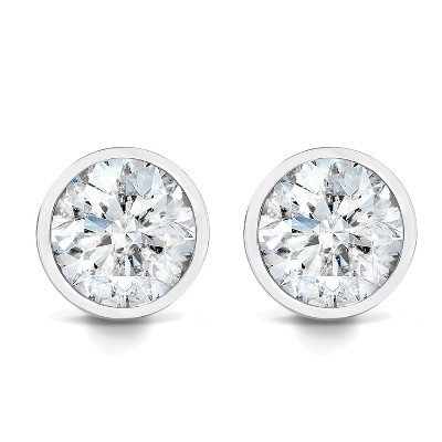 Pompeii3 3/4ct Bezel Diamond Studs 14K White Gold