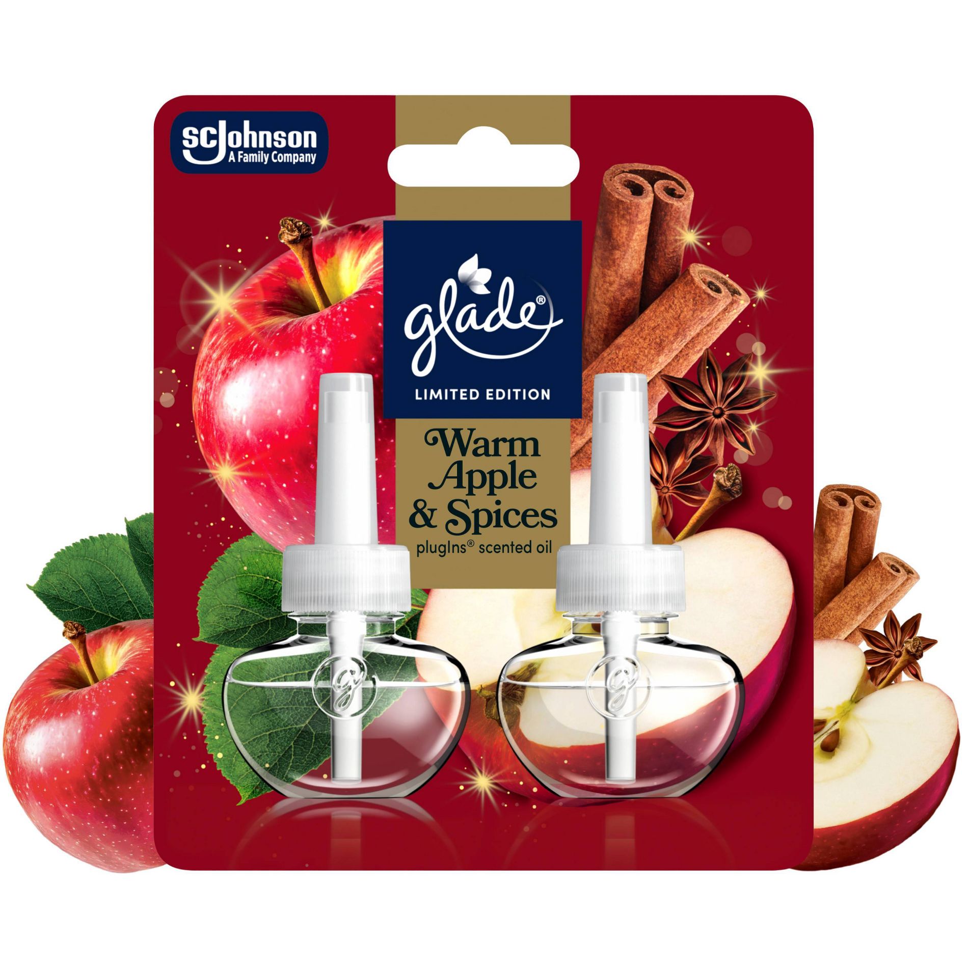 Glade Air Freshener Plug Ins Fall Scented Oil Diffuser Refills - Warm Apple & Spices - 1.34 fl oz/2pk