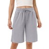 Women's Bermuda Shorts with Zipper Pockets Casual Summer Drawstring Jersey Shorts Elastic Waist Comfy Waffle Shorts - 2 of 4