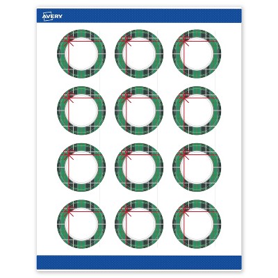 Avery Labels, 2" Diameter, Silver-Green Plaid, Matte, 120ct