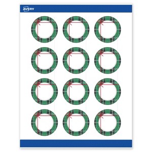 Avery Labels, 2" Diameter, Silver-Green Plaid, Matte, 120ct - 1 of 4
