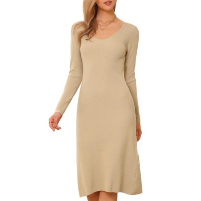 INSPIRE CHIC Women's V Neck Long Sleeve Ribbed Knit Midi Sweater Dresses