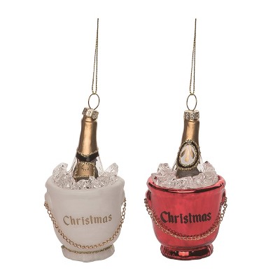 Transpac Glass Christmas Champagne Ornament Set of 2 Christmas Home Decorations