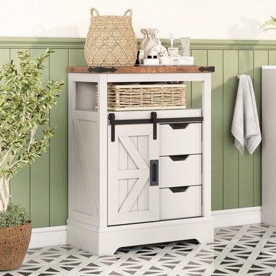 AMERLIFE Farmhouse Bathroom Floor Cabinet with Sliding Barn Door