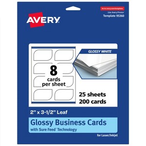 Avery Printable Leaf Business Cards, Sure Feed Technology, 2" x 3-1/2", Glossy White Cardstock, Print-to-The-Edge, Laser/Inkjet Printable, 80 Total - 1 of 4