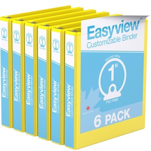 1" Premium Round Ring Binder 6pk Customizable View Yellow - Easyview: Polypropylene, 200 Sheet Capacity, 2 Pockets - 1 of 2
