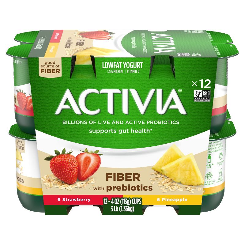Activia Low Fat Fiber Probiotic Strawberry &#38; Pineapple Yogurt Variety Pack - 12ct/4oz Cups, 2 of 11