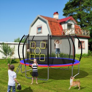 GDFStudio Guy Outdoor/Indoor Steel Ladder Round Trampoline with Enclosure and Toss Game Accessory - 1 of 4