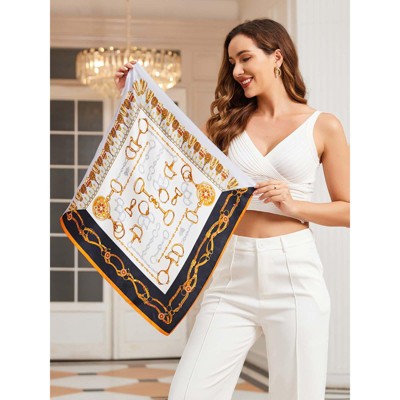 SilkSilky Women's Pure Silk Printed Designer Square Scarf 53x53cm/21