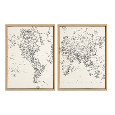 18" x 24" Sylvie Vintage World Map Framed Canvas by the Creative Bunch Studio Natural - Kate & Laurel All Things Decor