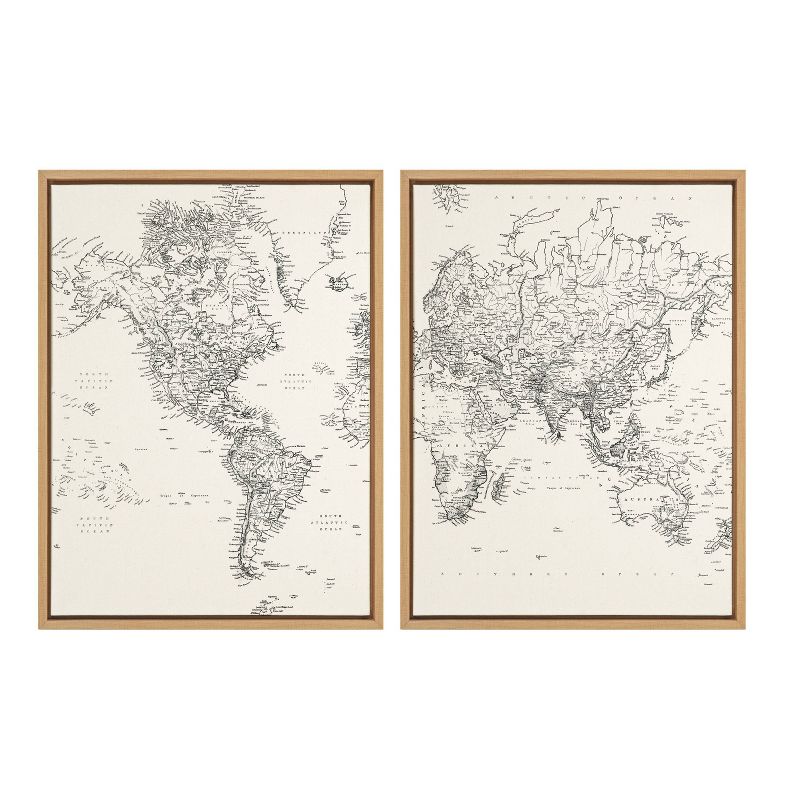 (Set of 2) 18&#34; x 24&#34; Sylvie Vintage World Map Framed Canvas by the Creative Bunch Studio Natural - Kate &#38; Laurel All Things Decor, 1 of 8