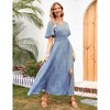 Clearlove Women's Floral Print V-Neck Ruffle Short-Sleeved Waist tie Dress Maxi Dress - 3 of 4