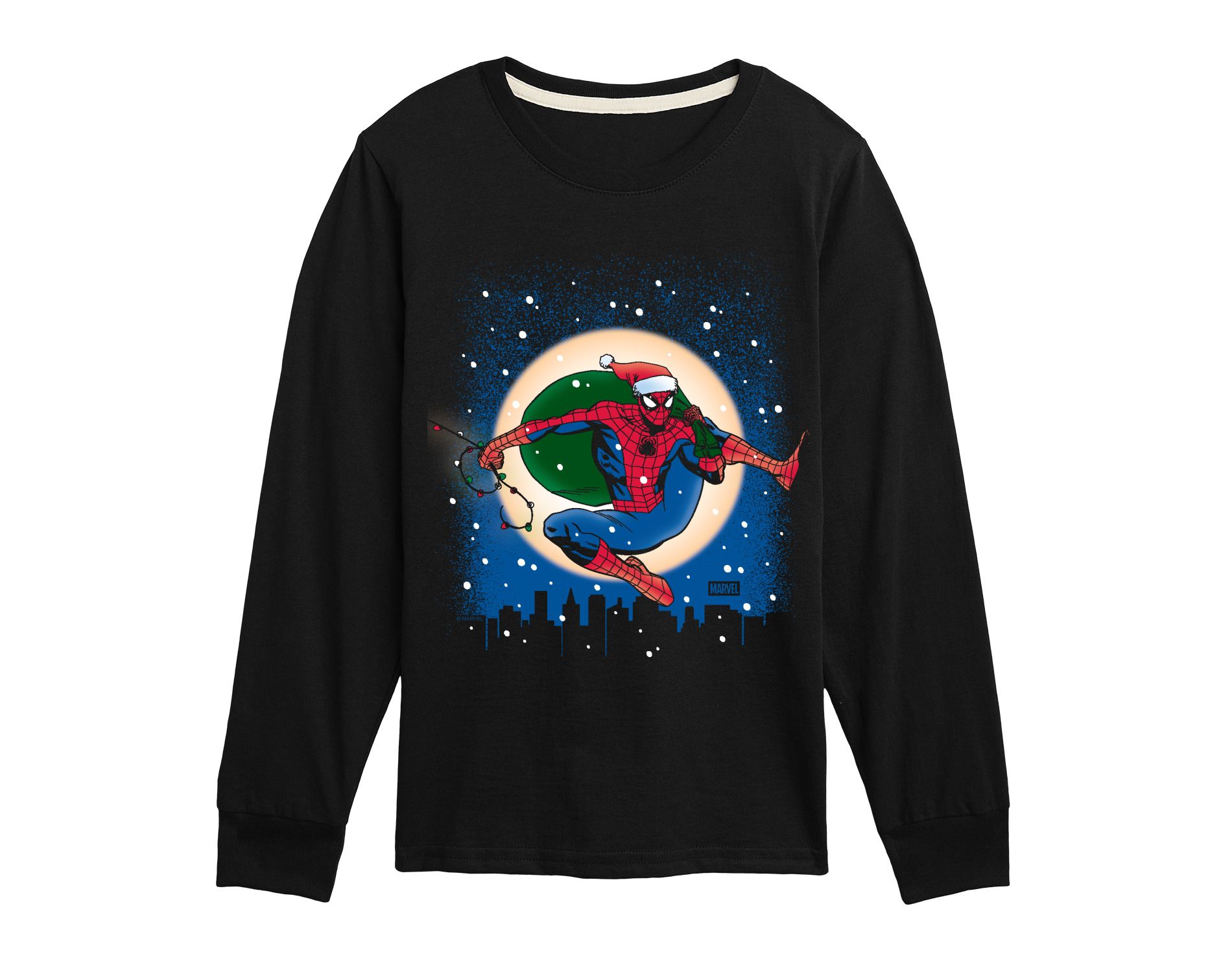 Boys' Marvel Spider Man Christmas Long Sleeve Graphic T-Shirt - Black - X-Large