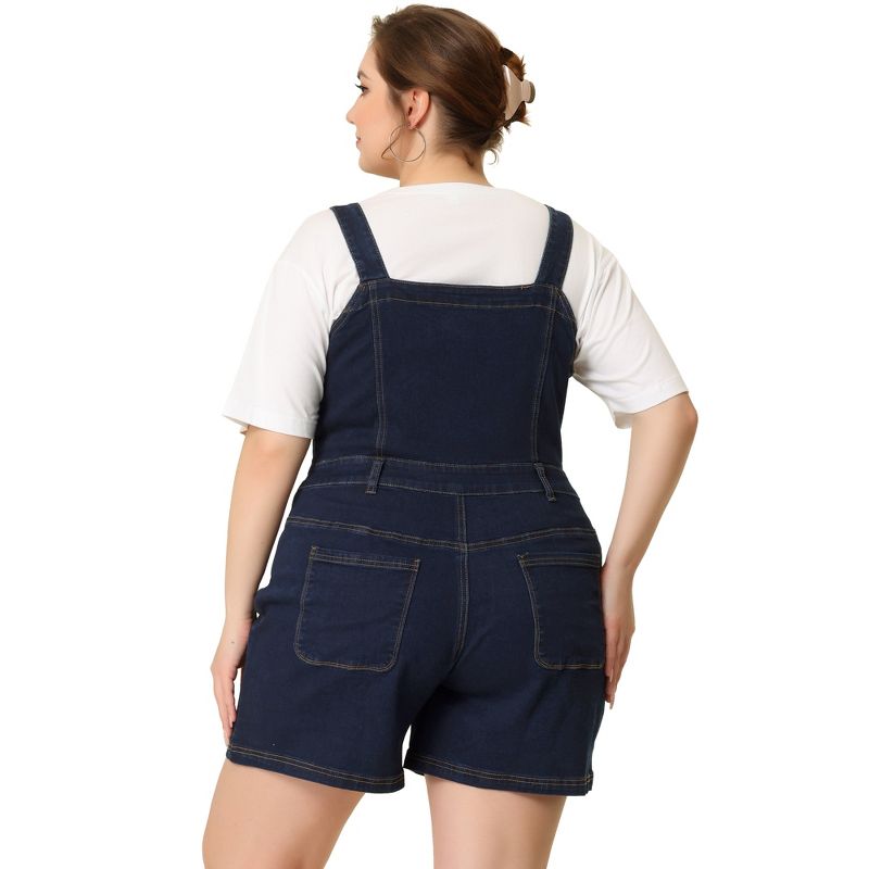 Agnes Orinda Women's Plus Size Denim Shortall Button Jeans Short, 4 of 6