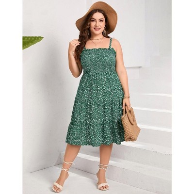 Plus Size Summer Dresses Women  Smocked Flowy Ruffle A Line Maxi Dress