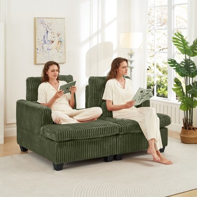Straight Sectional Sofas with Square Armrests and Adjustable Back, Modular Sitting or Lying Down Couch, Space-Saving Lounge Chair for Living Room