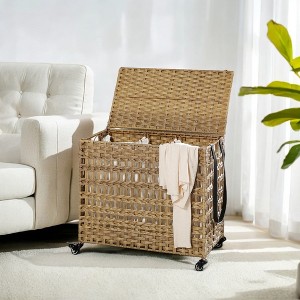 Laundry Hamper with Lid Clothes Hamper Synthetic Rattan 3-Section Laundry Sorter Basket with Removable Liner Bags for Laundry Room - 1 of 4