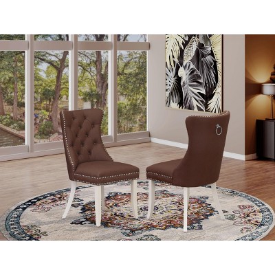 East West Furniture DAP2F23 Dallas Parson Kitchen Chairs - Button Tufted Nailhead Trim Beige Red faux Leather  Dining Chairs, Set of 2, linen white
