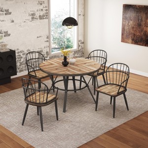 5 Piece Dining Table Set Dining Set with 4 Dining Chairs and Round/Square Table, Black+Natural/Walnut-ModernLuxe - 1 of 4
