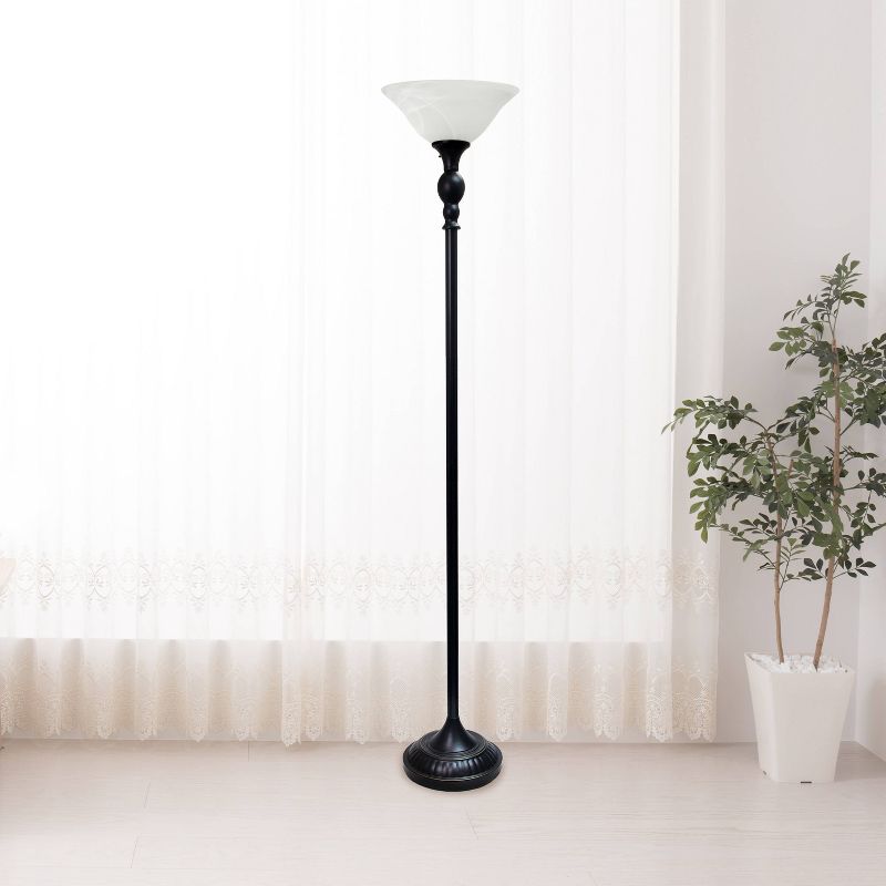 1-Light Torchiere Floor Lamp with Marbleized Glass Shade - Elegant Designs, 6 of 10