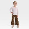Toddler Girls' Animal Print Wide Leg Denim Pants - Cat & Jack™ Beige - 3 of 3