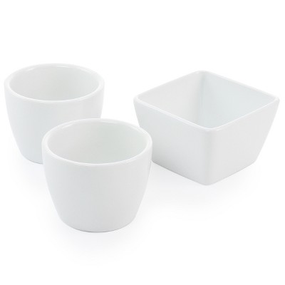 White Ceramic Tidbit Dish Set with Acacia Wood Base